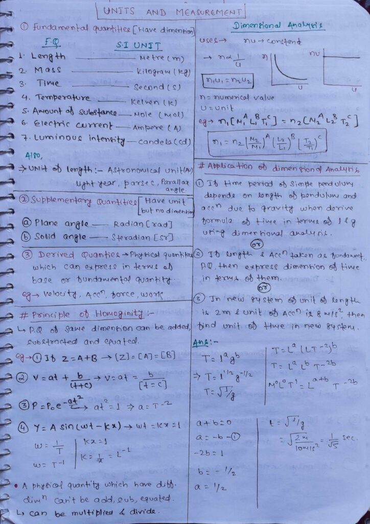 Unit, Measurement and Errors Handwritten Short Notes PDF Download ...